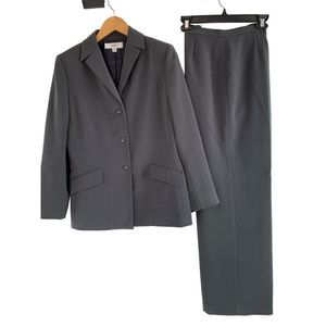 Le Suit Womens 3 Button Peak Lapel Size 10 Gray Lined Pant Suit Thick Knit 6270